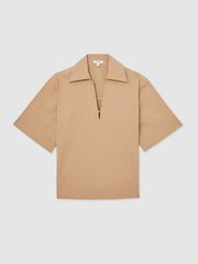Reiss | Cotton Blend Craft Stitch Collared Top in Camel