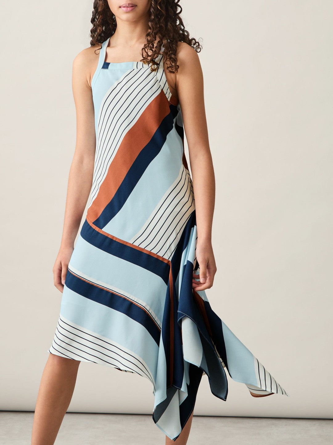 Reiss | 9-13 yrs Stripe-Print Handkerchief Dress in Blue Print