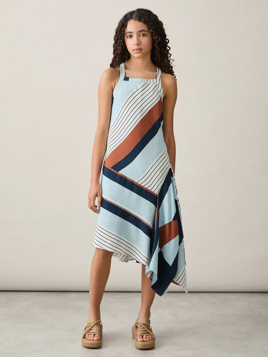 Reiss | 9-13 yrs Stripe-Print Handkerchief Dress in Blue Print