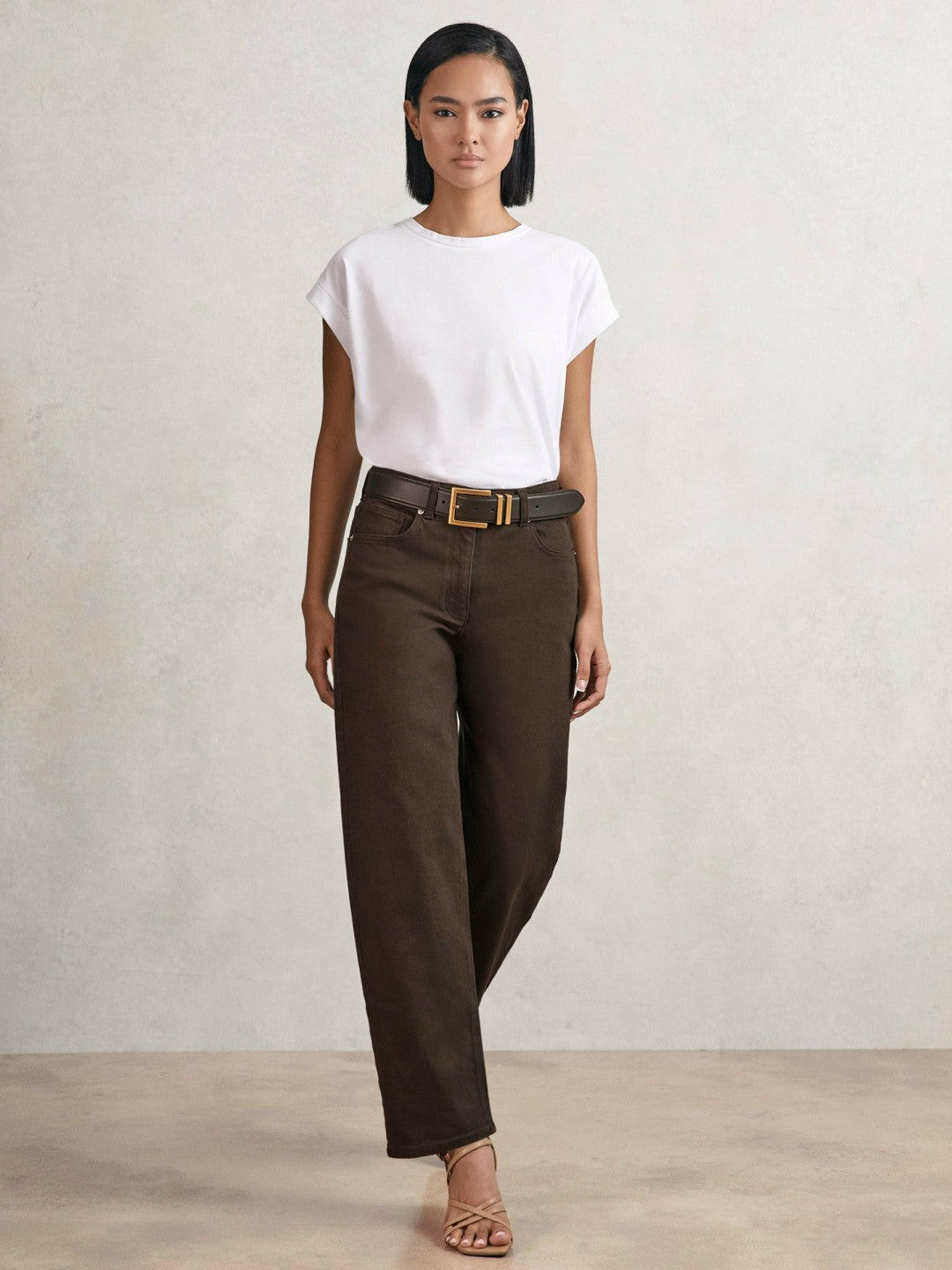 Reiss | Petite Mid-Rise Straight-Leg Jeans in Chocolate