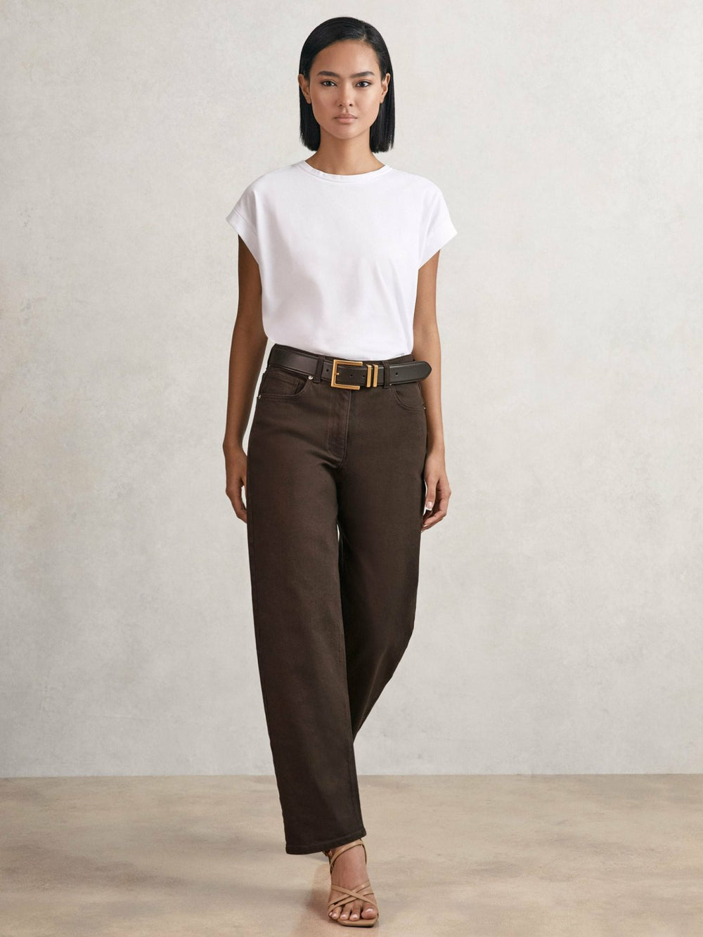 Reiss | Petite Mid-Rise Straight-Leg Jeans in Chocolate