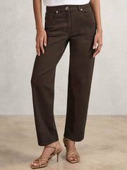 Reiss | Petite Mid-Rise Straight-Leg Jeans in Chocolate