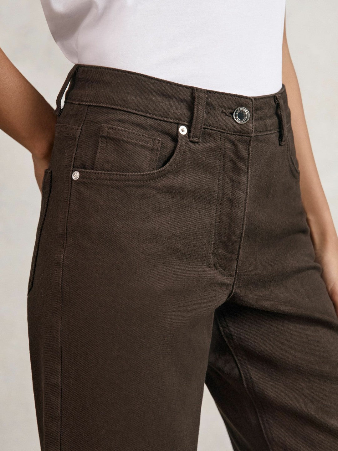 Reiss | Petite Mid-Rise Straight-Leg Jeans in Chocolate