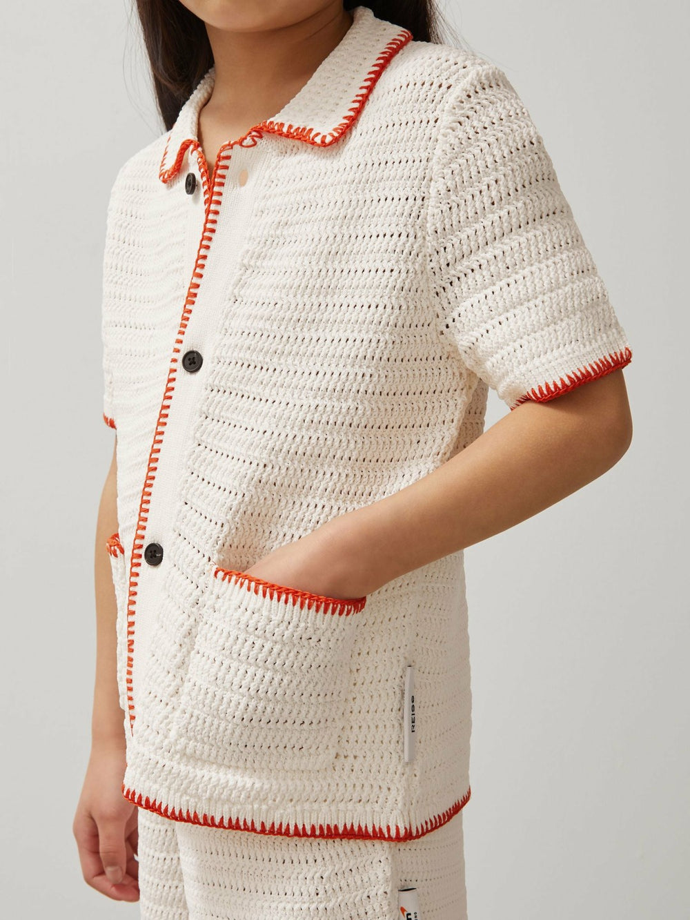 Reiss | 9-13 yrs McLaren F1 Team Crochet Shirt in Off White/Orange
