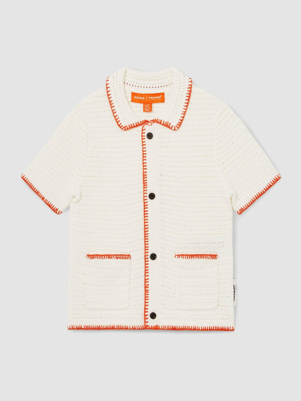 Reiss | 9-13 yrs McLaren F1 Team Crochet Shirt in Off White/Orange