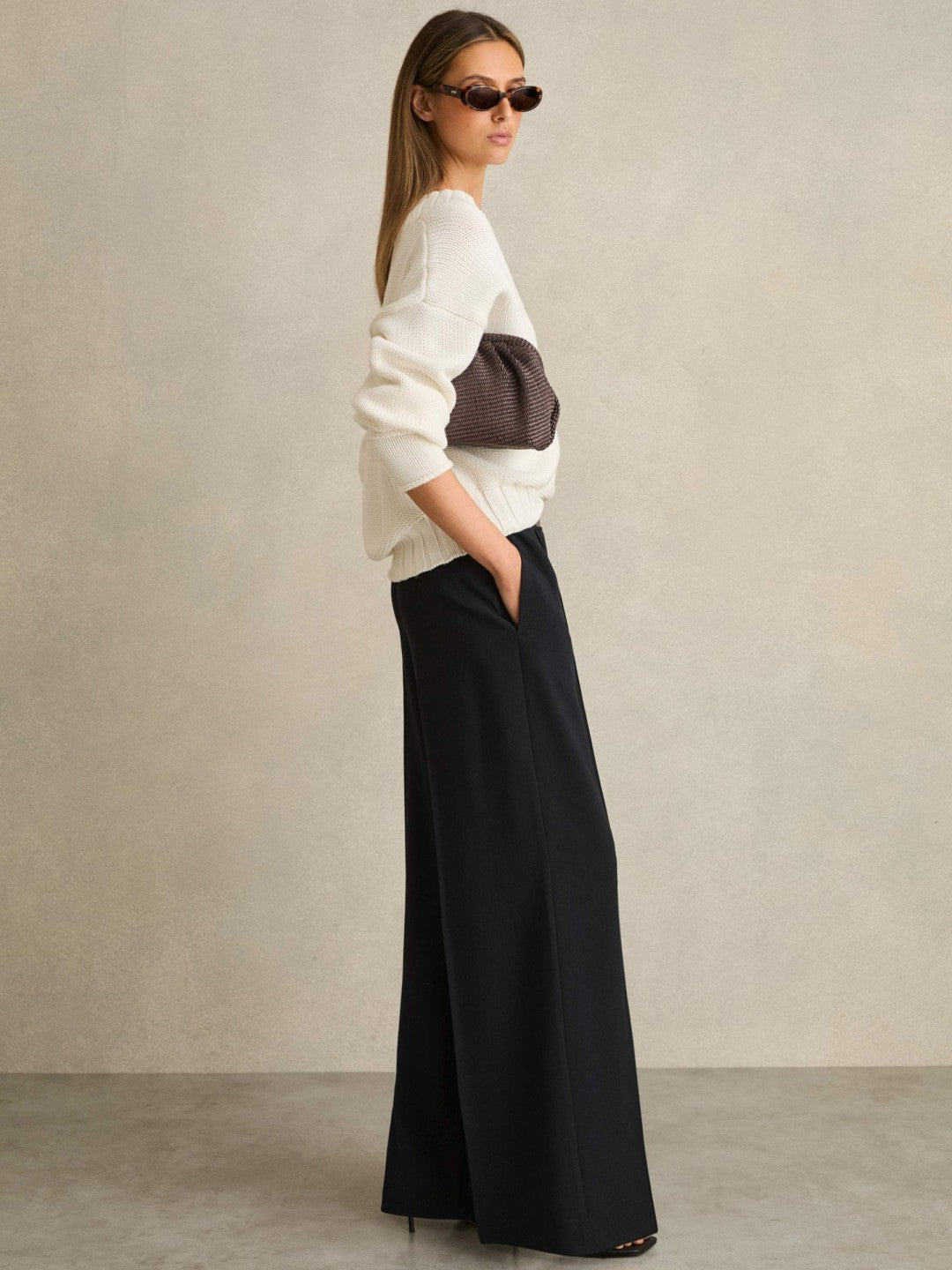 Reiss | Petite Wide-Leg Elasticated-Waist Trousers in Navy
