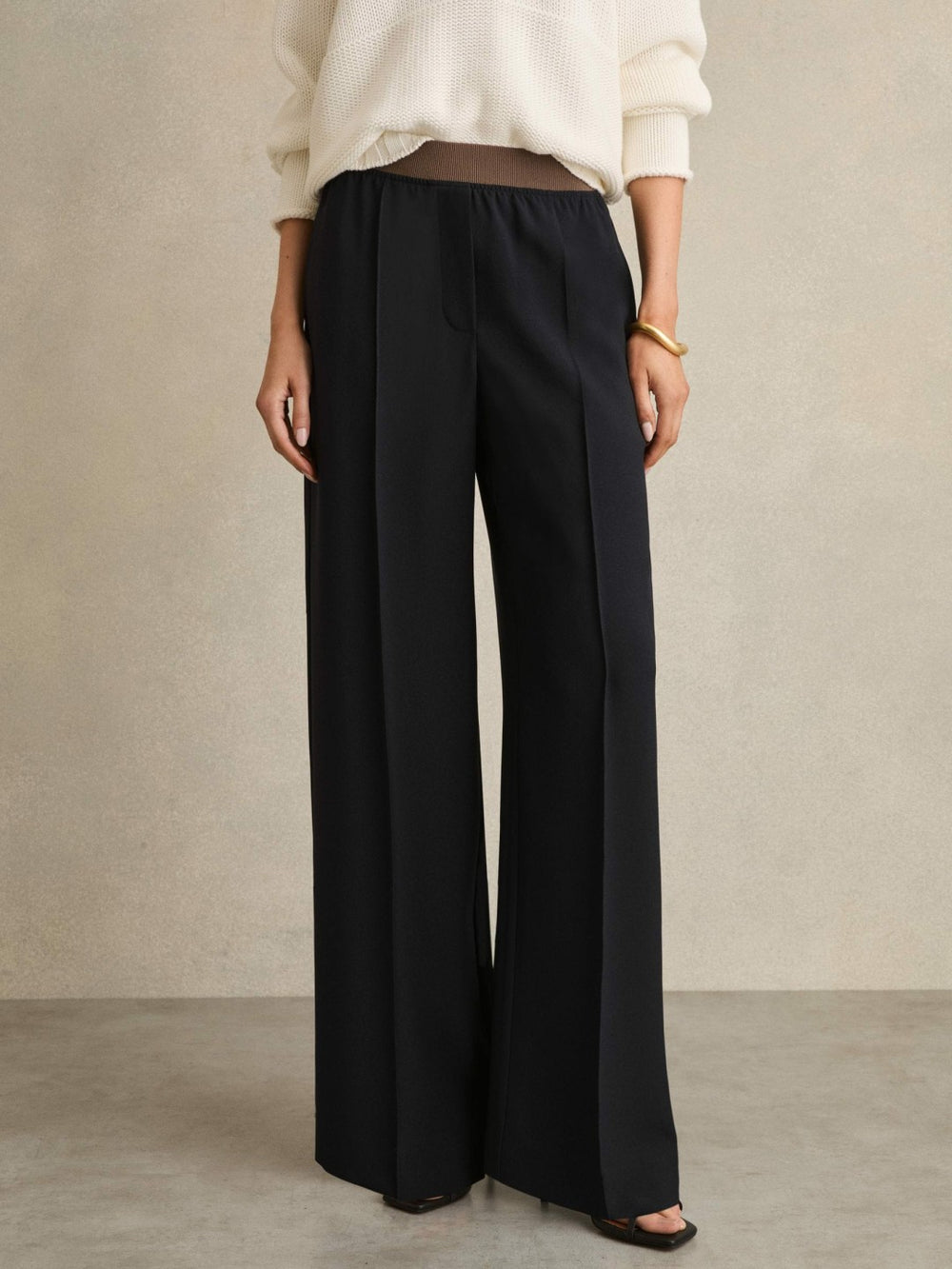 Reiss | Petite Wide-Leg Elasticated-Waist Trousers in Navy