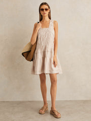 Reiss | Shirred Ruffle Hem Mini Dress in Neutral