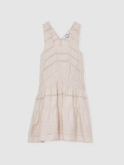 Reiss | Shirred Ruffle Hem Mini Dress in Neutral