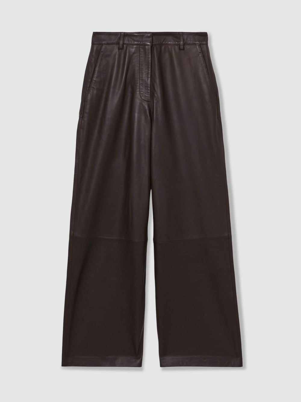 Reiss | Petite Leather Wide Leg Trousers in Chocolate