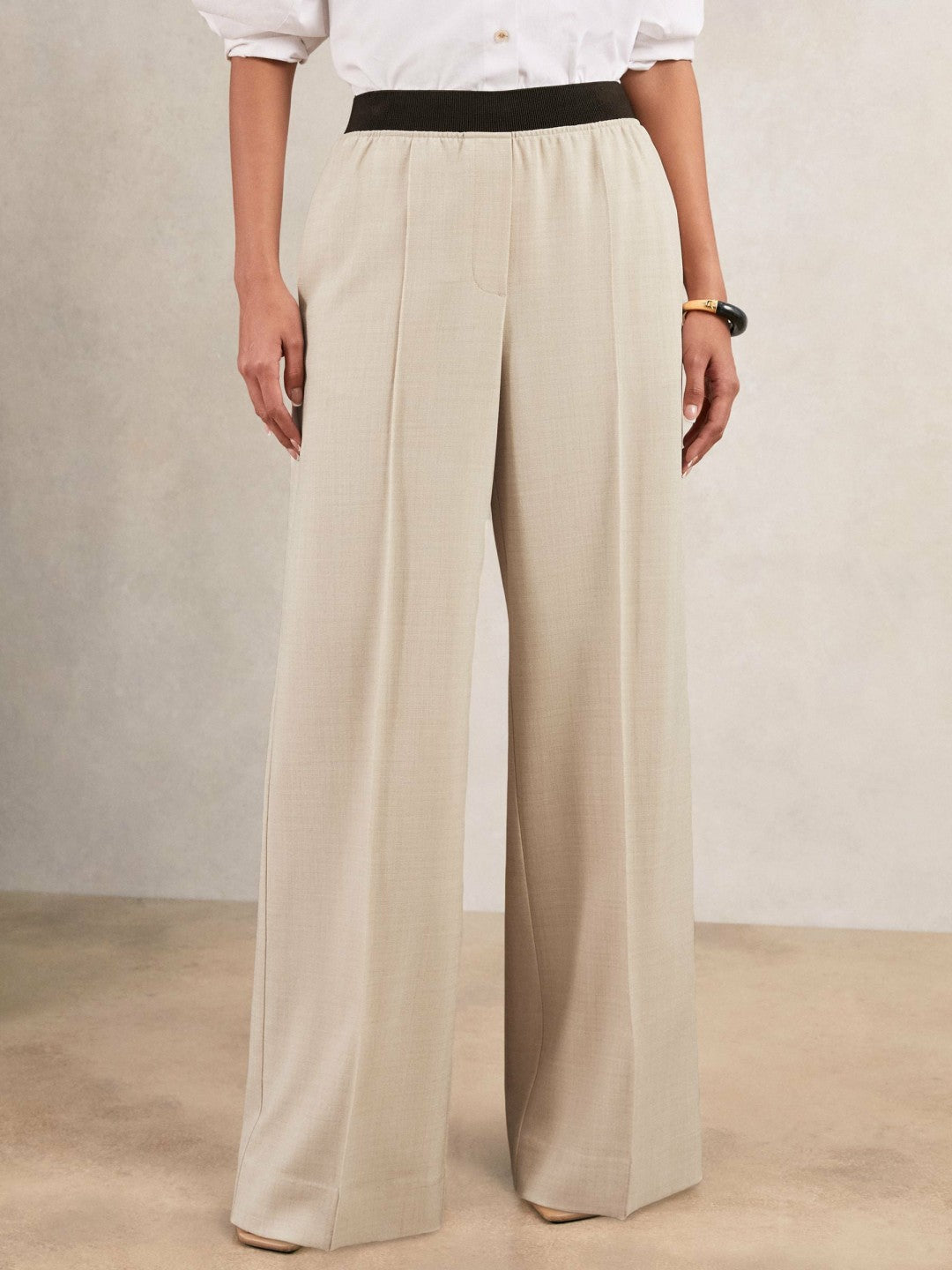 Reiss | Petite Wide-Leg Elasticated-Waist Trousers in Neutral
