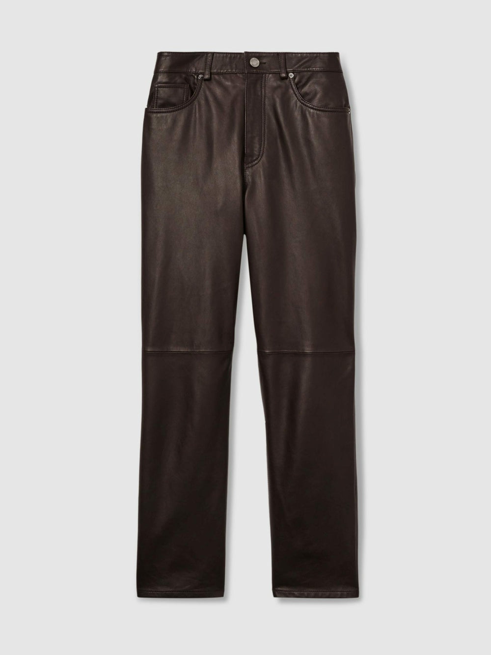 Reiss | Petite Leather Slim-Leg Trousers in Chocolate