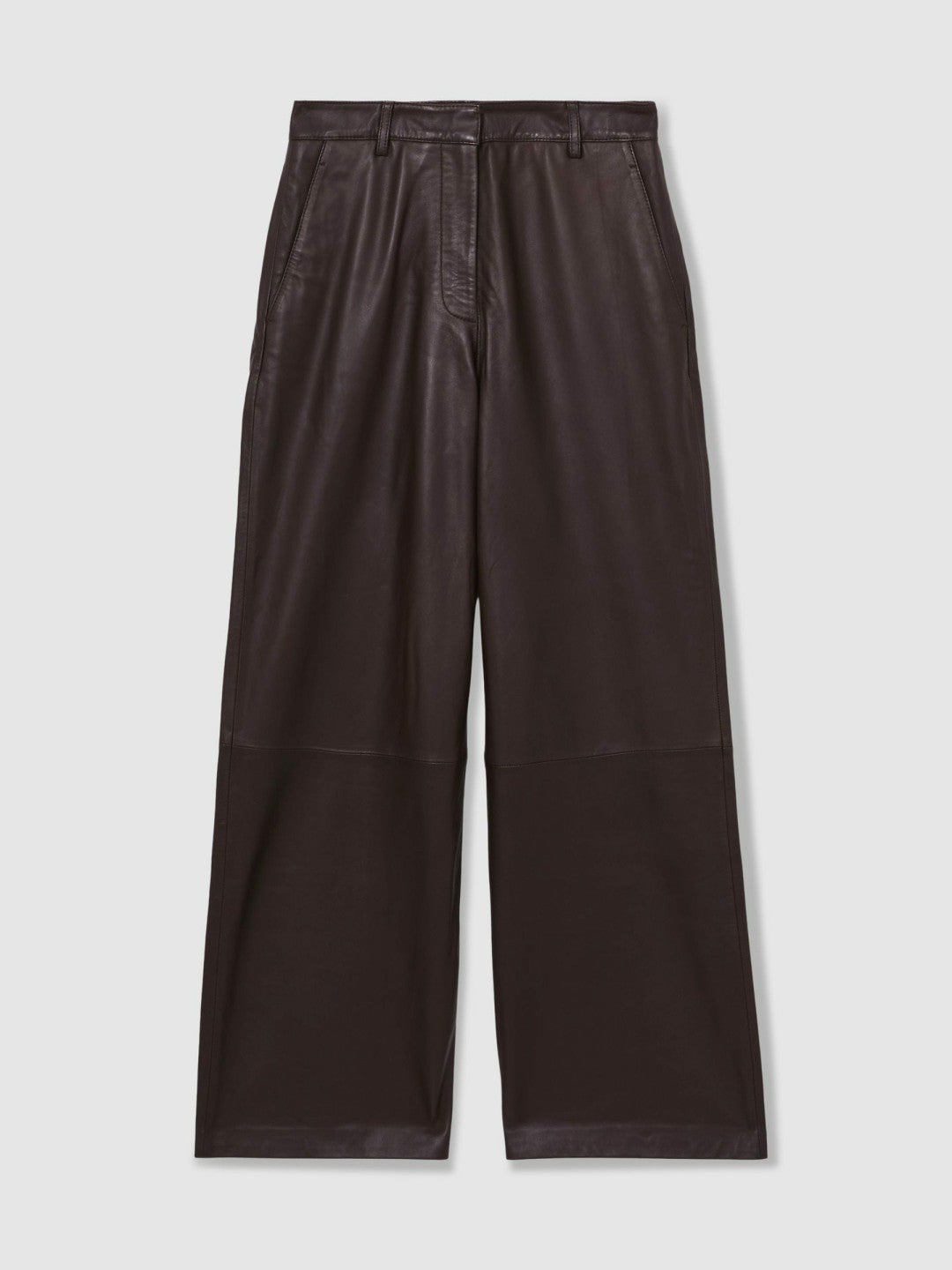 Reiss | Leather Wide Leg Trousers in Chocolate