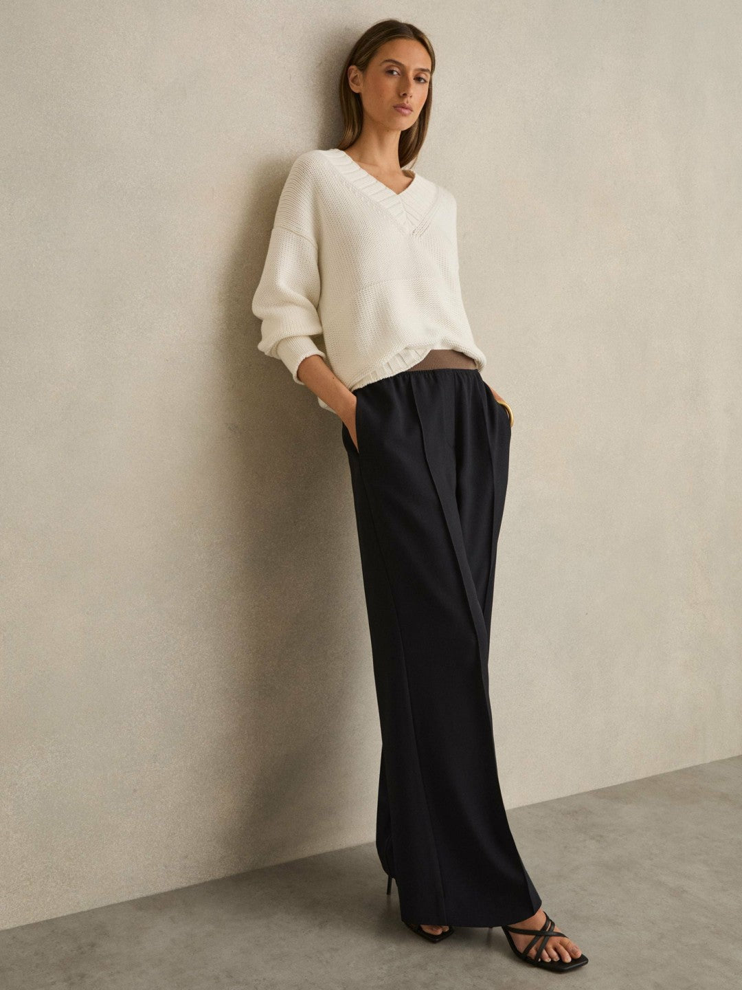 Reiss | Wide-Leg Elasticated-Waist Trousers in Navy