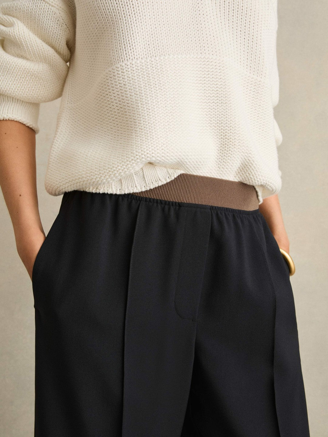 Reiss | Wide-Leg Elasticated-Waist Trousers in Navy