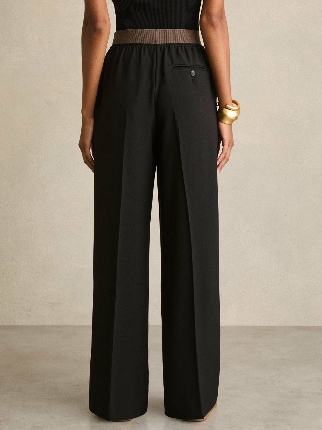 Reiss | Petite Wide-Leg Elasticated-Waist Trousers in Black