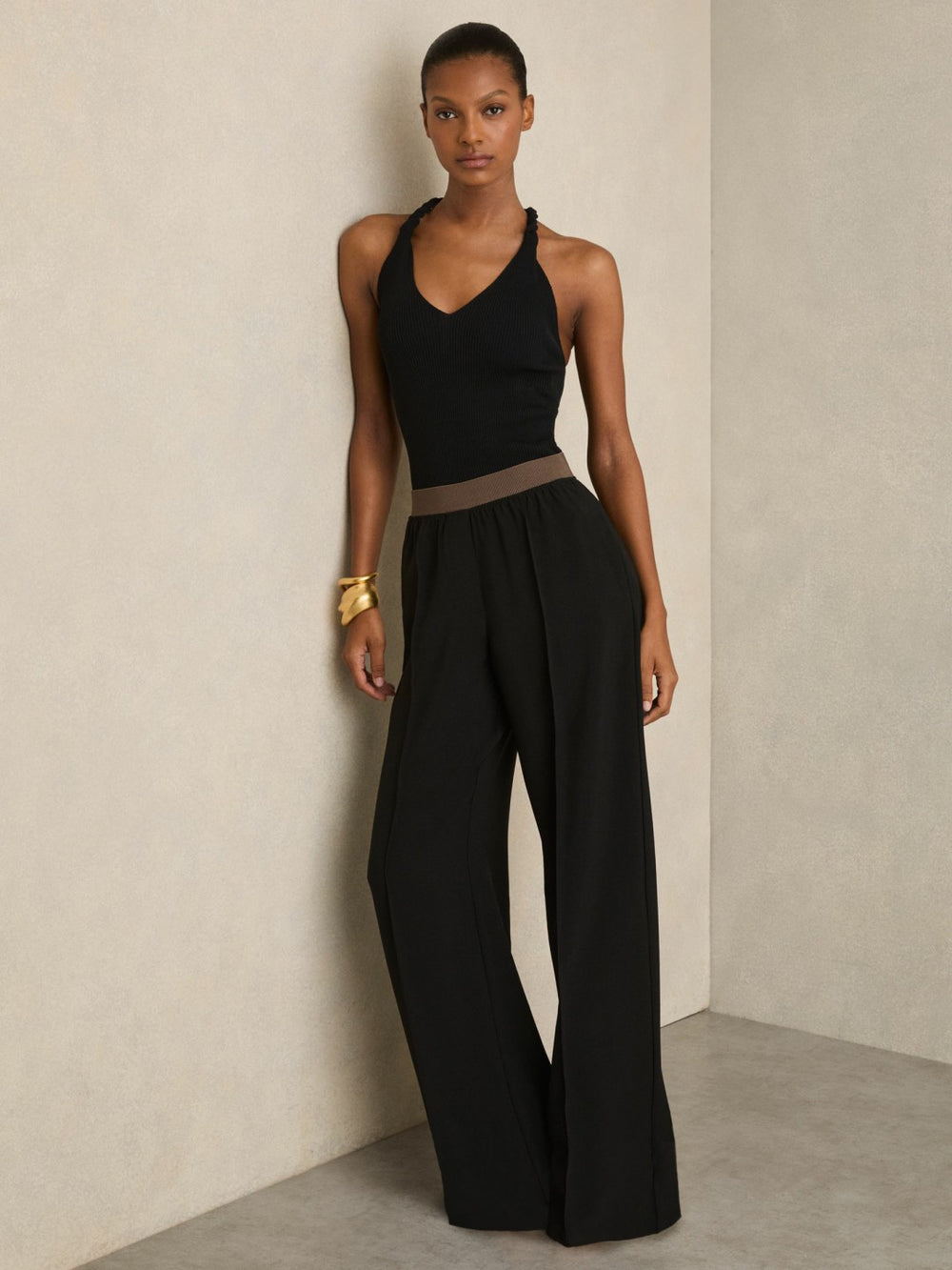 Reiss | Petite Wide-Leg Elasticated-Waist Trousers in Black