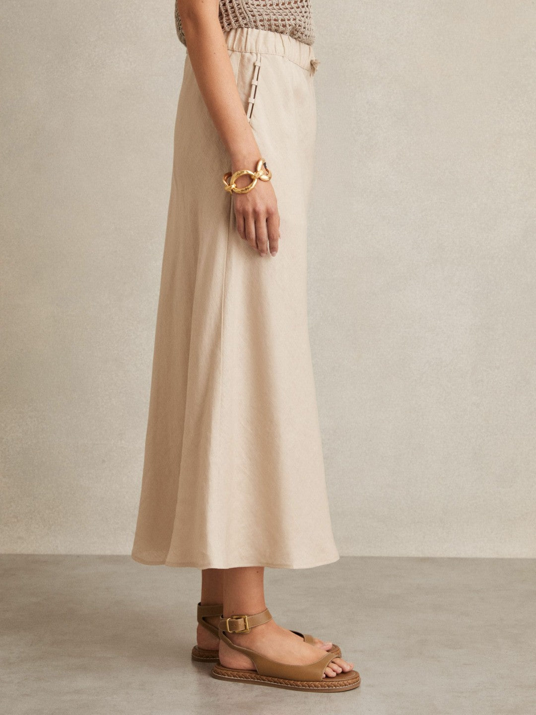 Reiss | Slip Midi Skirt in Neutral