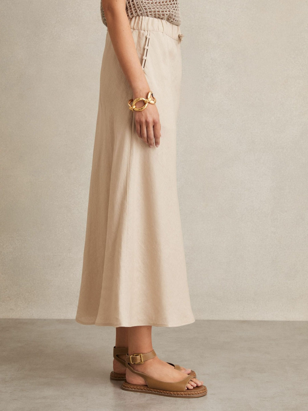 Reiss | Slip Midi Skirt in Neutral