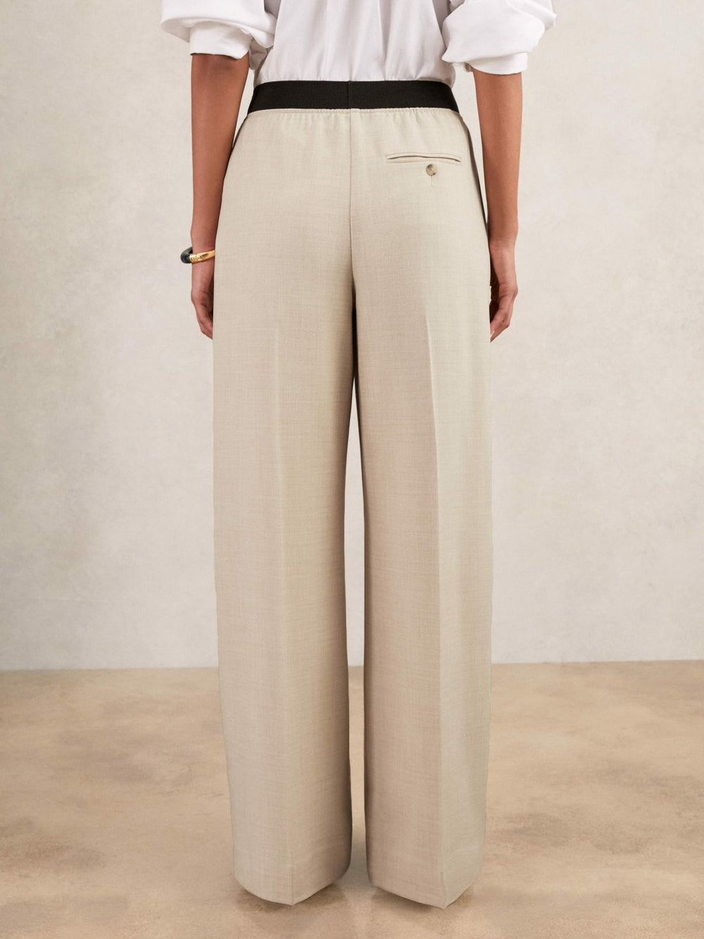 Reiss | Wide-Leg Elasticated-Waist Trousers in Neutral