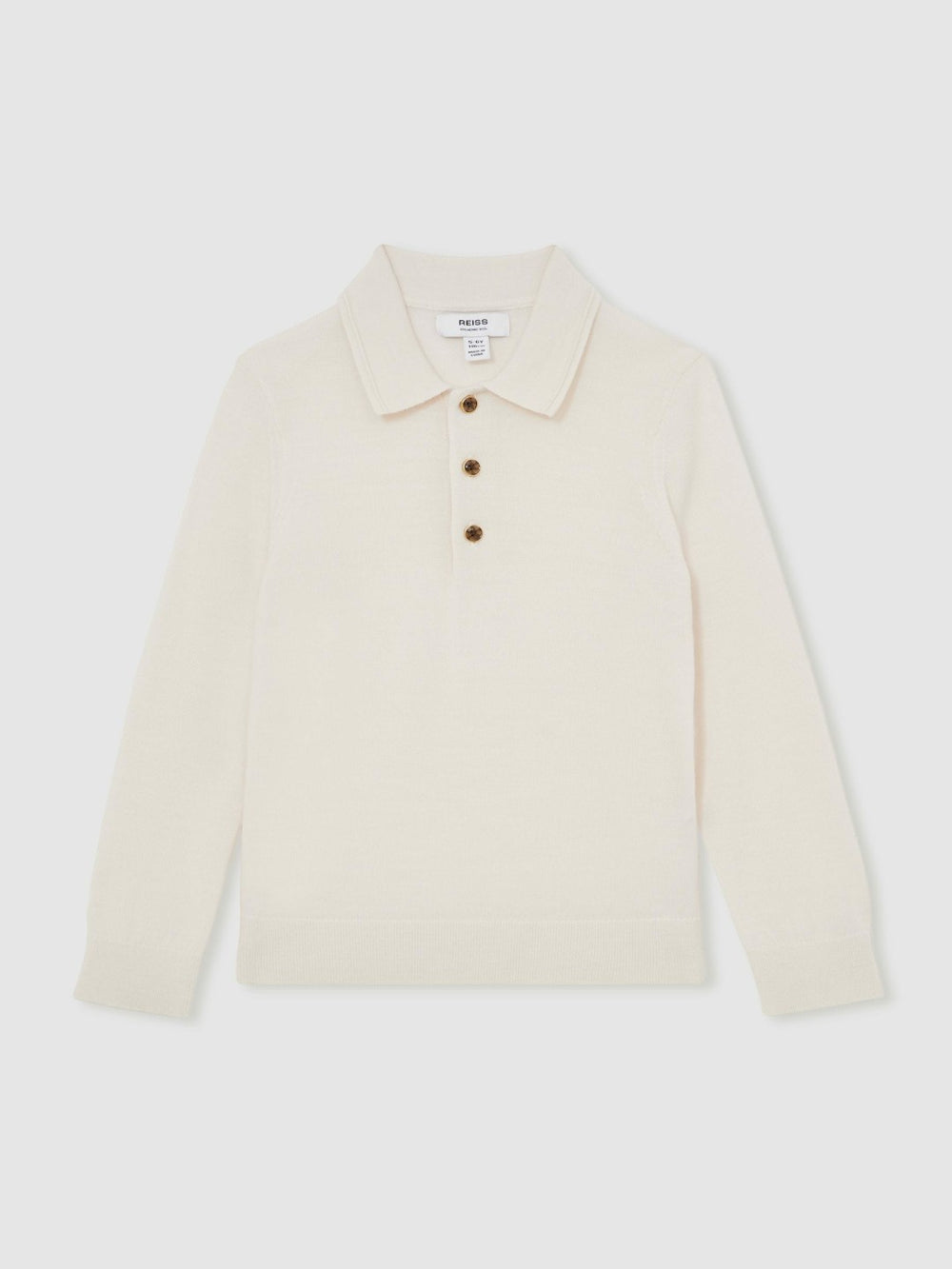 Reiss | 9-13 yrs Merino Wool Long-Sleeve Polo Shirt in Snow