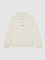 Reiss | 9-13 yrs Merino Wool Long-Sleeve Polo Shirt in Snow