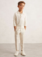 Reiss | 4-9 yrs Merino Wool Long-Sleeve Polo Shirt in Snow