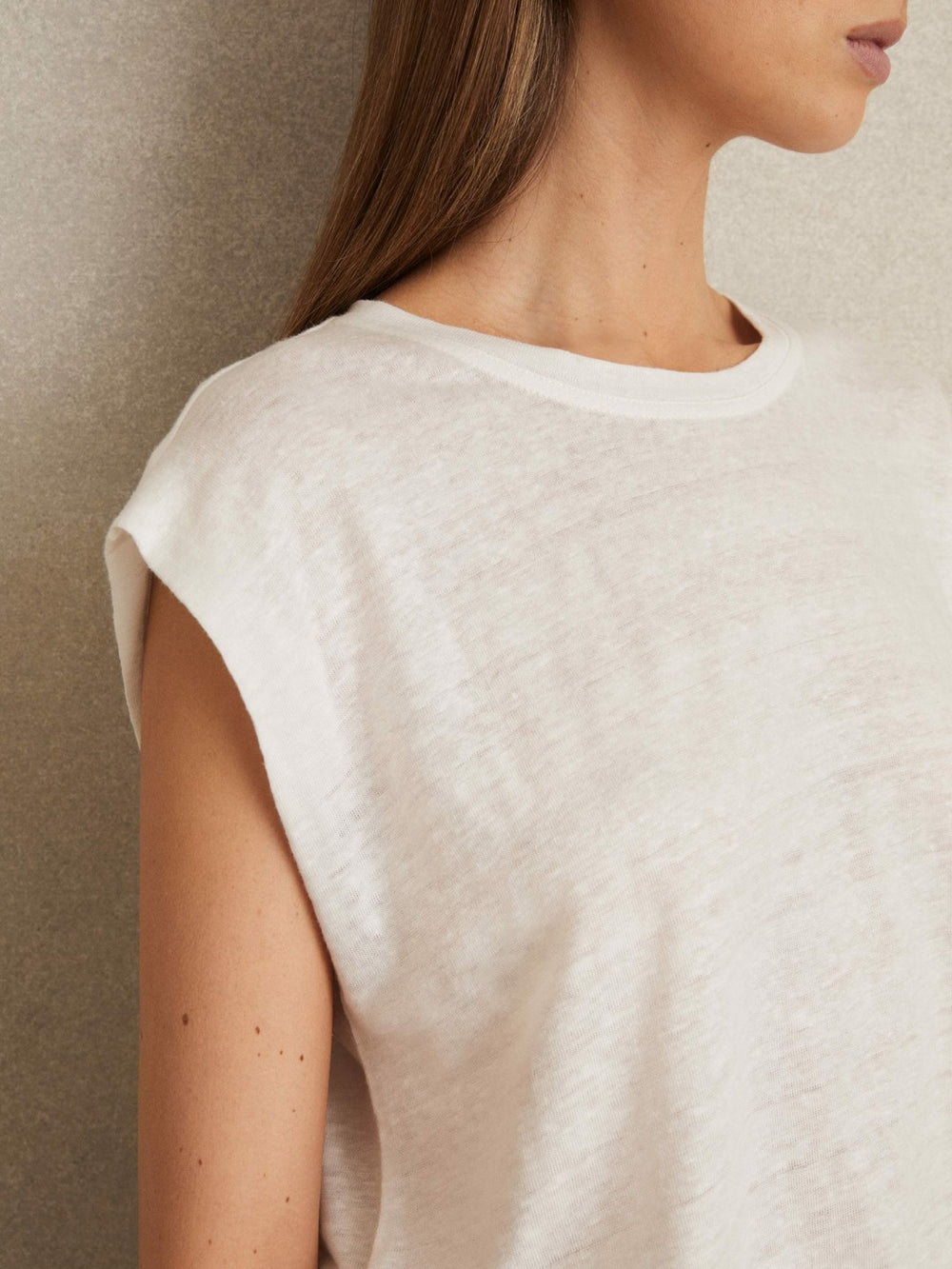 Reiss | Linen Cap-Sleeve T-Shirt in White