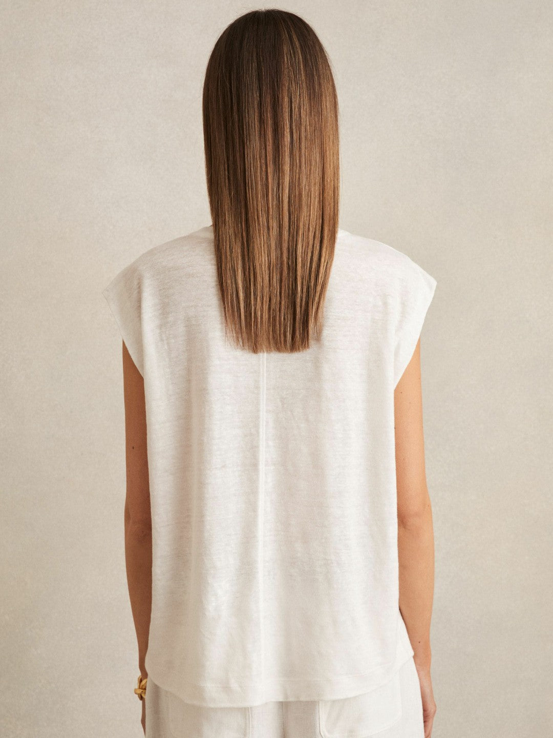 Reiss | Linen Cap-Sleeve T-Shirt in White