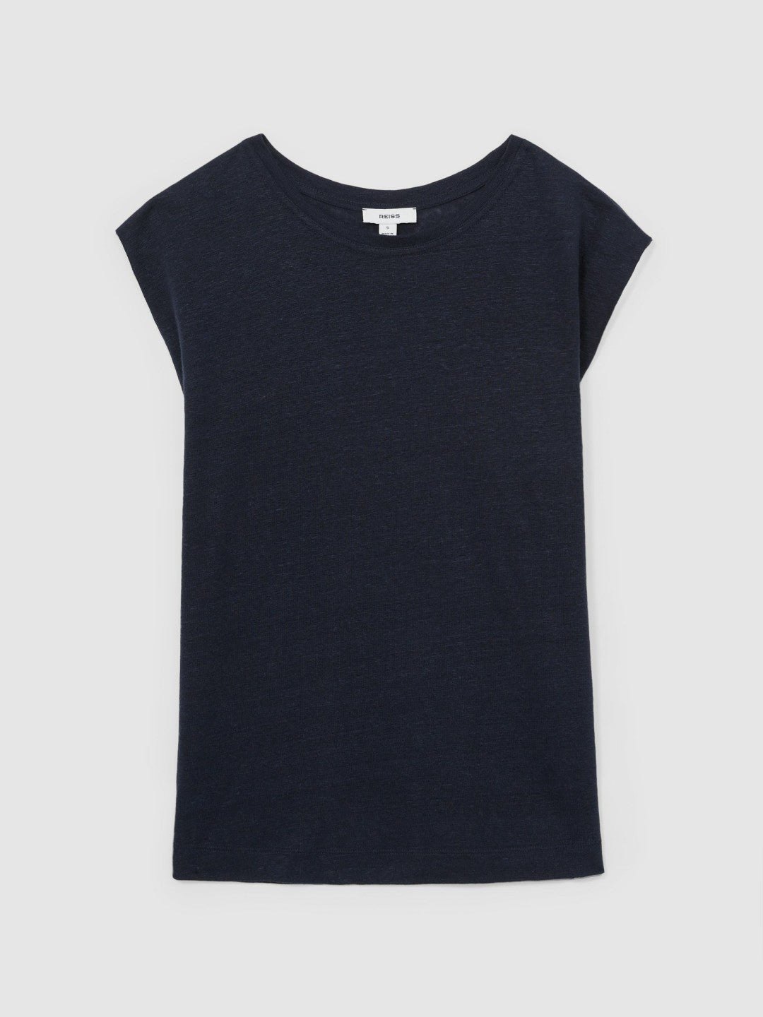 Reiss | Linen Cap-Sleeve T-Shirt in Navy