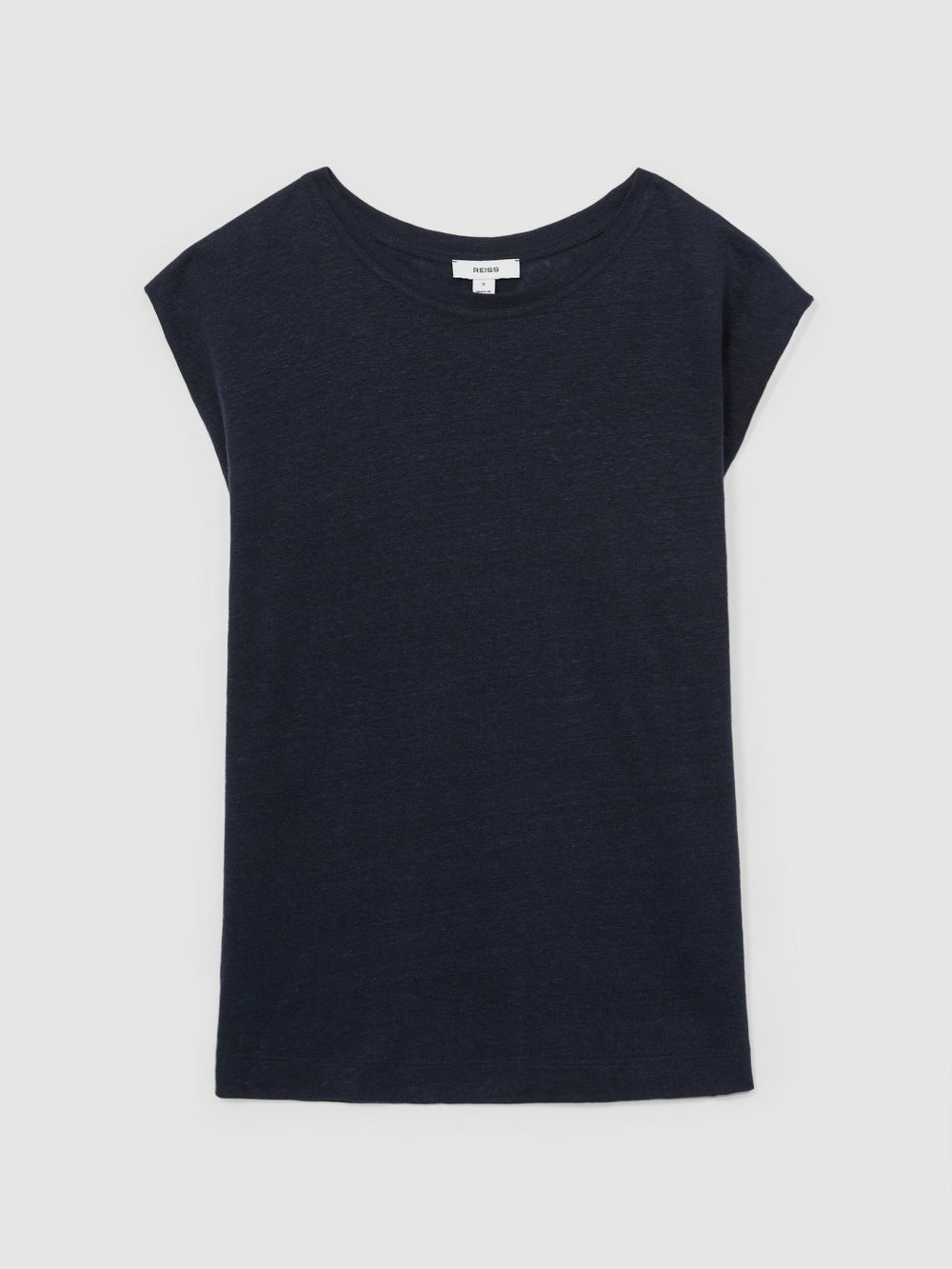Reiss | Linen Cap-Sleeve T-Shirt in Navy