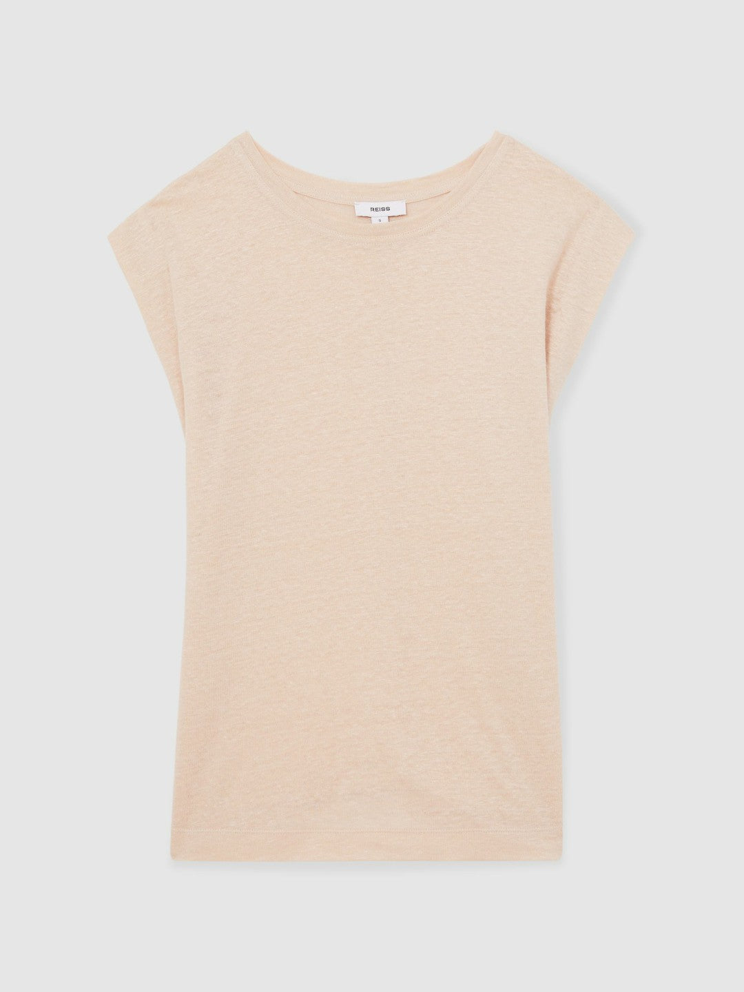 Reiss | Linen Cap-Sleeve T-Shirt in Peach