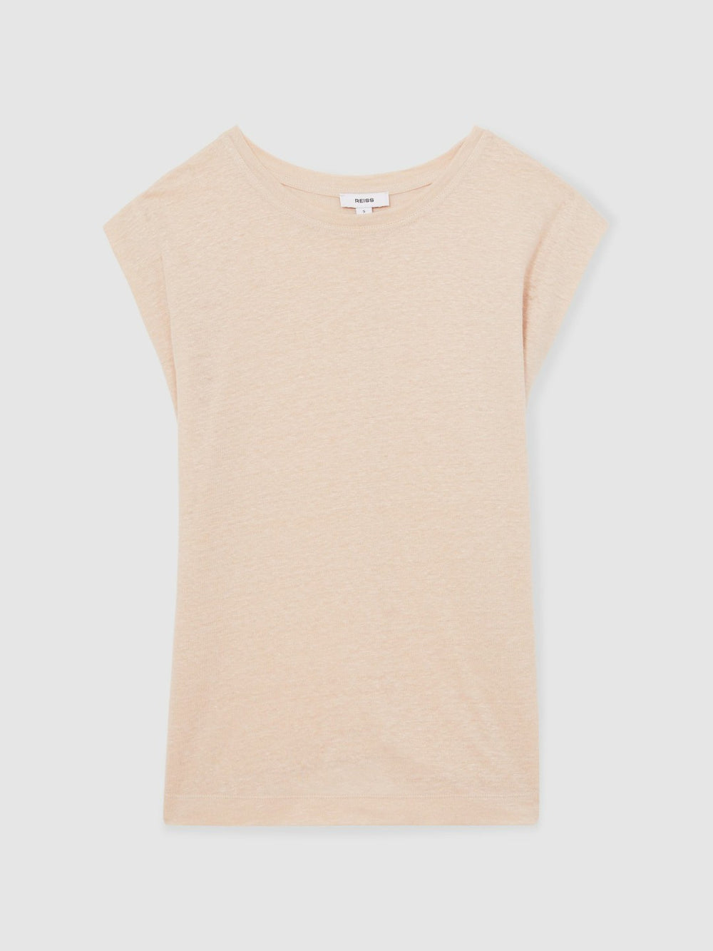 Reiss | Linen Cap-Sleeve T-Shirt in Peach