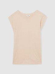 Reiss | Linen Cap-Sleeve T-Shirt in Peach