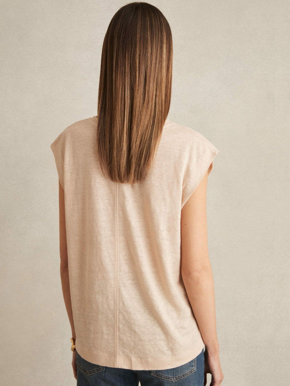 Reiss | Linen Cap-Sleeve T-Shirt in Peach