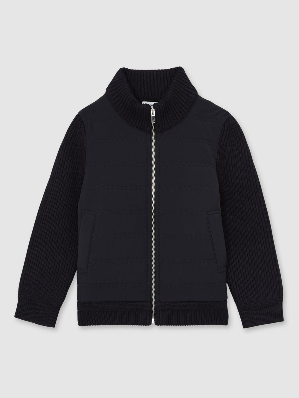 Reiss | 3-9 yrs Hybrid Quilt and Knit Zip Through Jacket in Navy