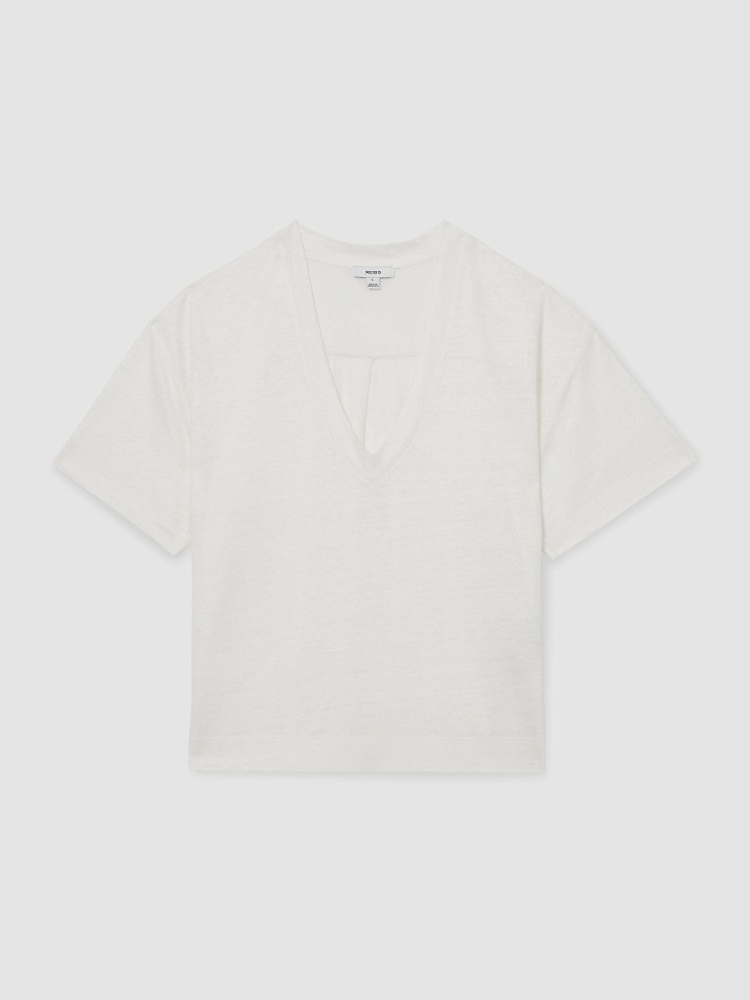 Reiss | Linen V-Neck T-Shirt in White
