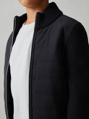 Reiss | 9-13 yrs Hybrid Quilt and Knit Zip Through Jacket in Navy