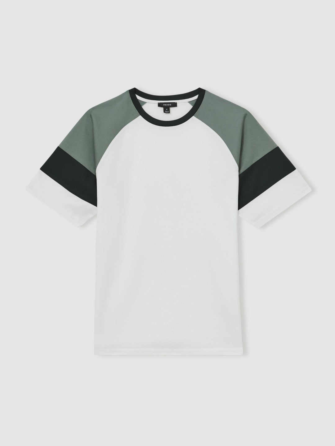 Reiss | Mercerised-Cotton Colourblock T-Shirt in White/Sage