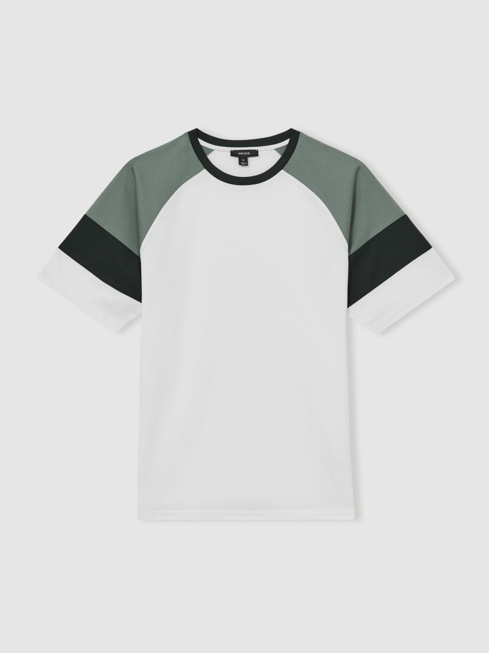 Reiss | Mercerised-Cotton Colourblock T-Shirt in White/Sage