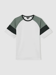 Reiss | Mercerised-Cotton Colourblock T-Shirt in White/Sage