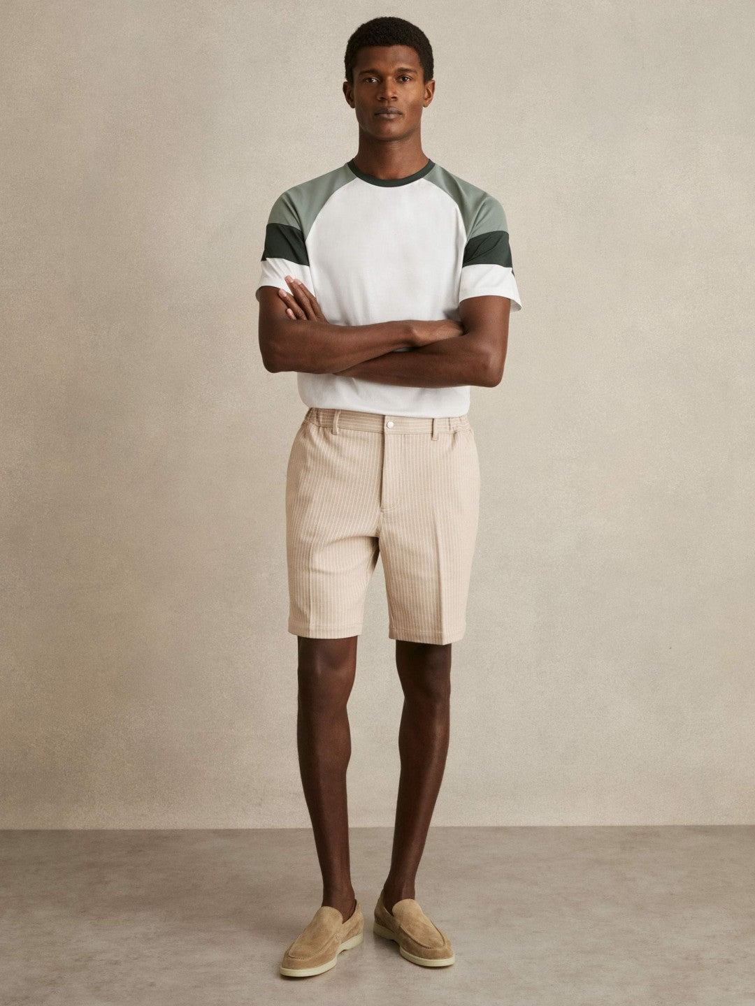 Reiss | Mercerised-Cotton Colourblock T-Shirt in White/Sage
