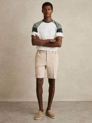 Reiss | Mercerised-Cotton Colourblock T-Shirt in White/Sage