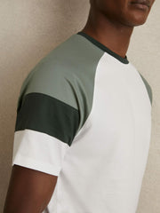 Reiss | Mercerised-Cotton Colourblock T-Shirt in White/Sage