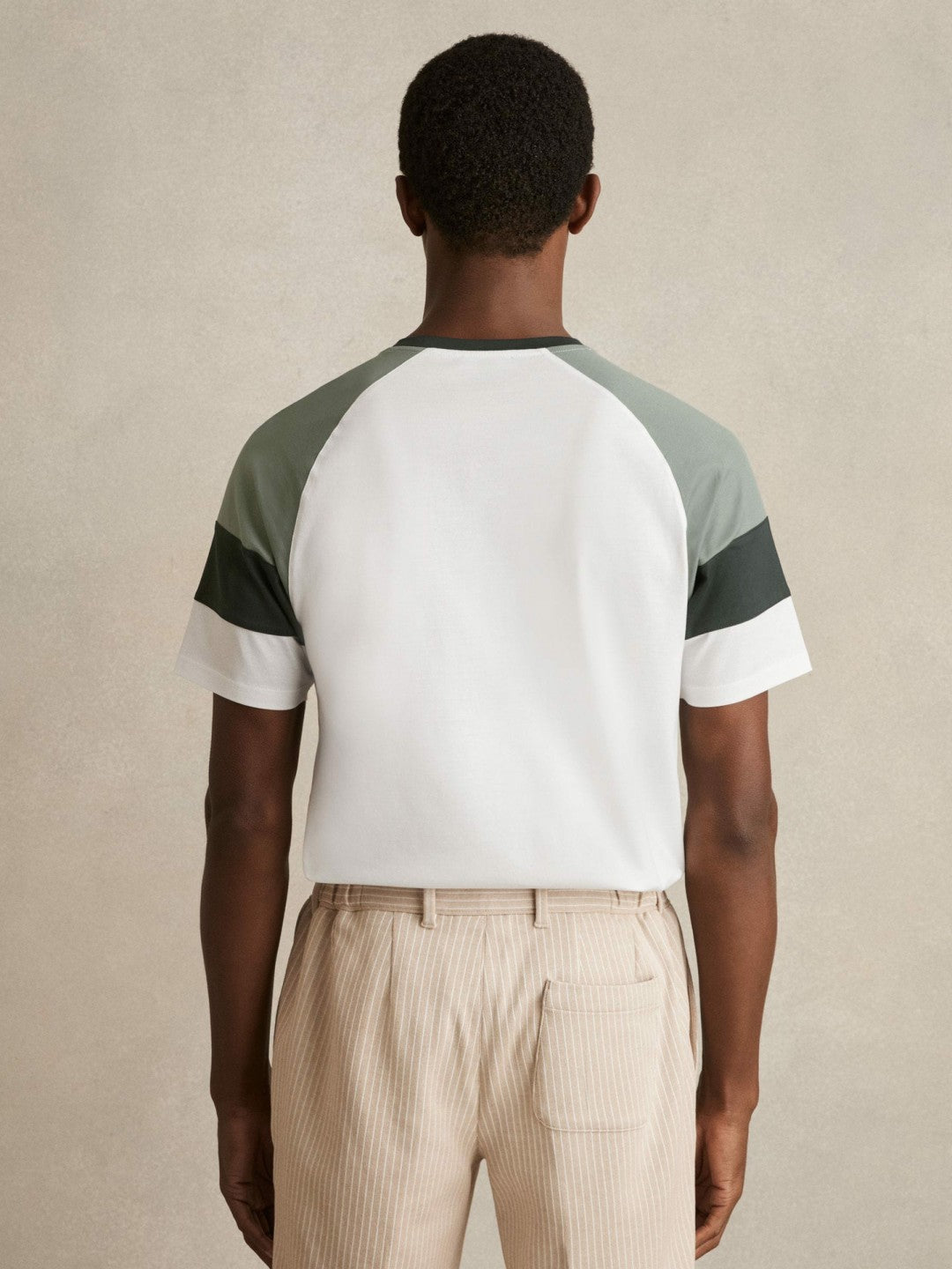 Reiss | Mercerised-Cotton Colourblock T-Shirt in White/Sage