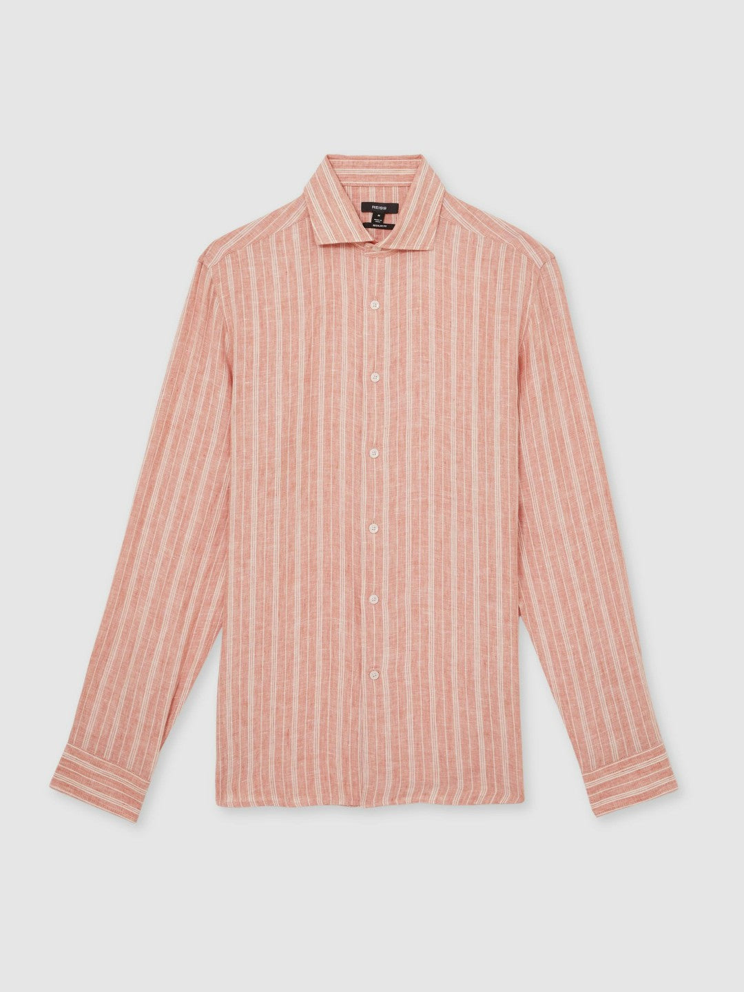 Reiss | Linen Striped Long Sleeve Shirt in Pink Rose/White Bengal Stripe