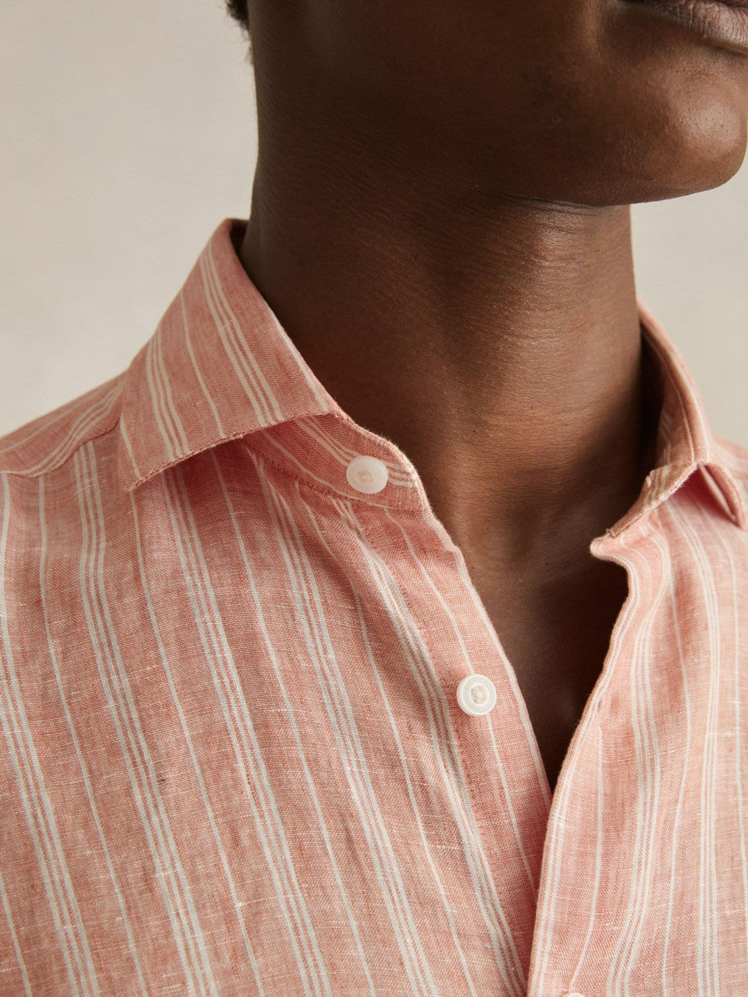 Reiss | Linen Striped Long Sleeve Shirt in Pink Rose/White Bengal Stripe