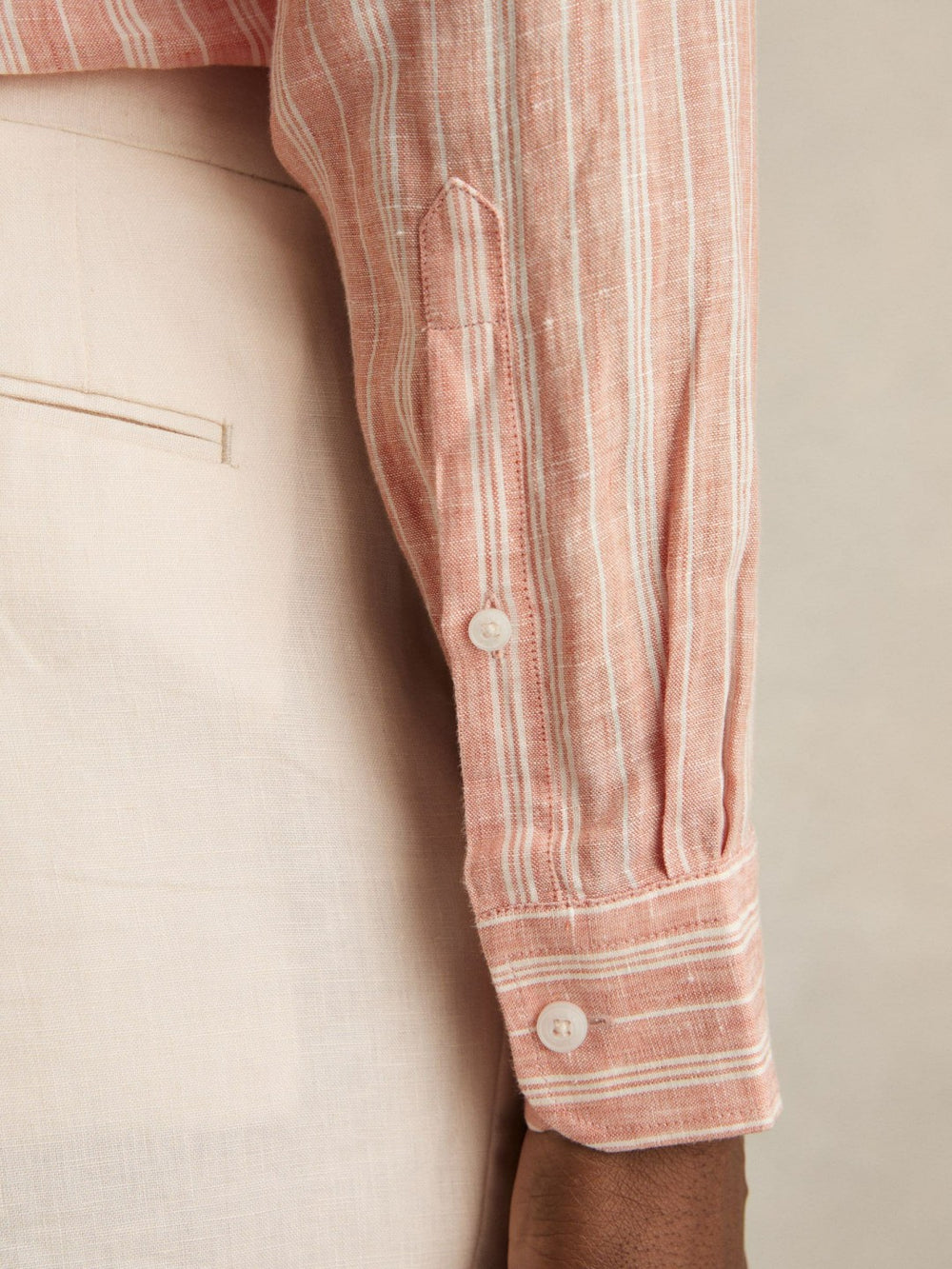 Reiss | Linen Striped Long Sleeve Shirt in Pink Rose/White Bengal Stripe