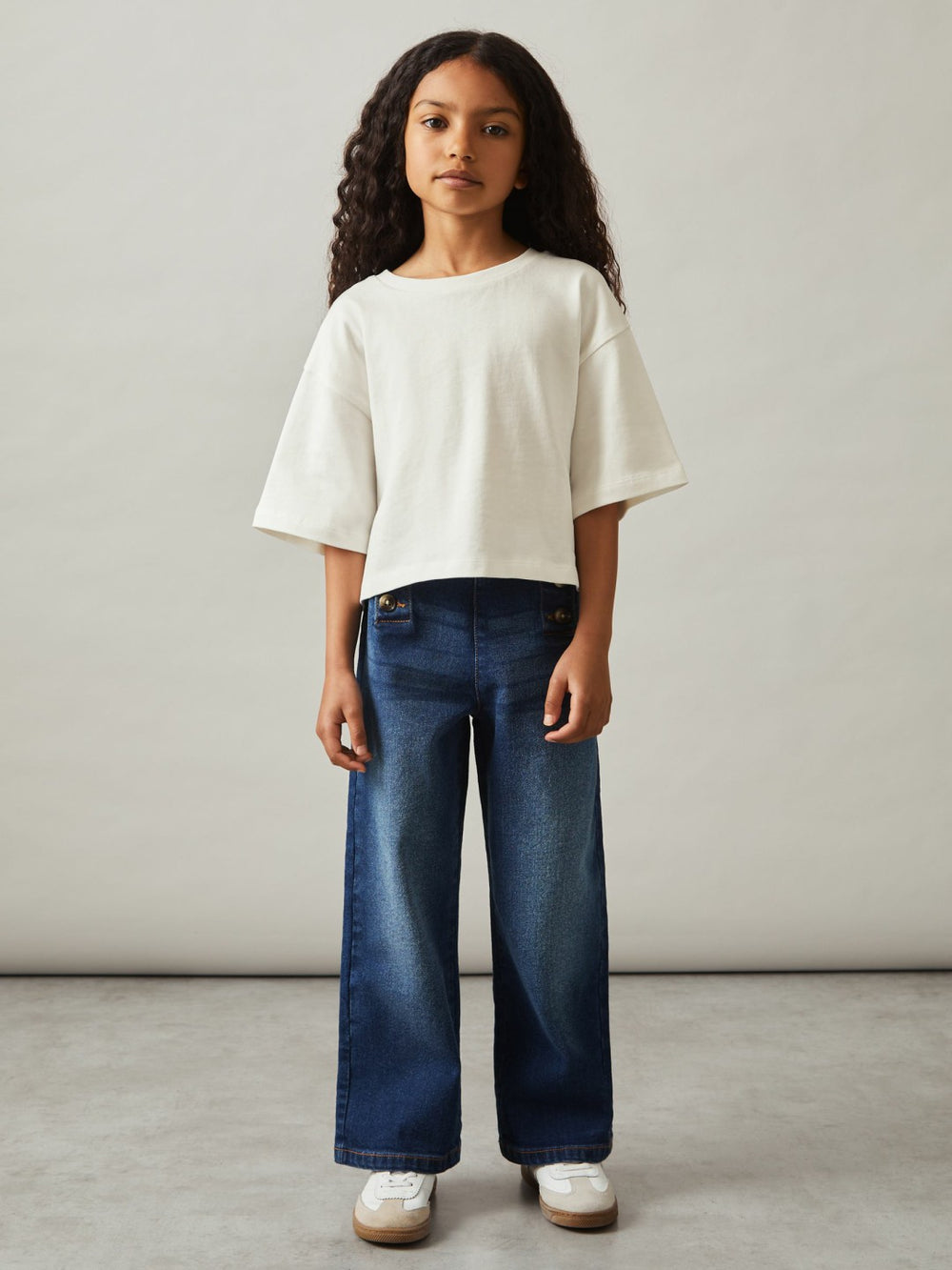 Reiss | 9-13 yrs Oversize Cotton Cropped T-Shirt in Ivory
