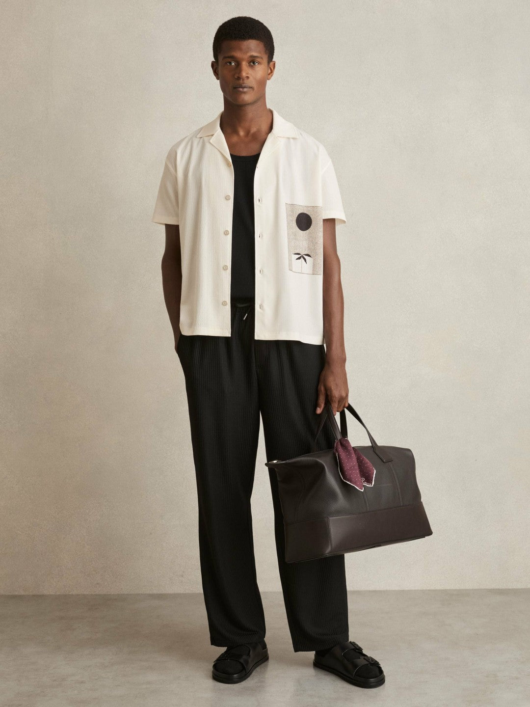 Reiss | Graphic Print Cuban-Collar Shirt in White